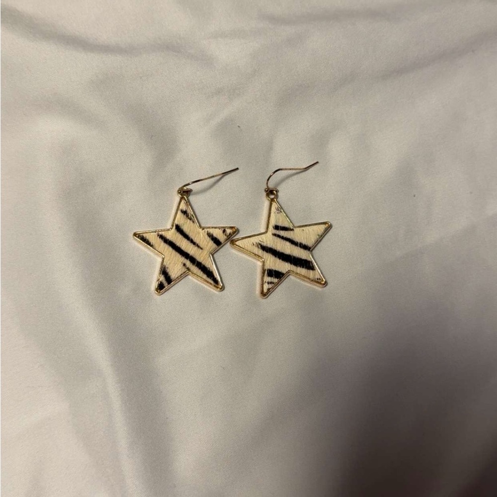 Star Shaped Earrings with Zebra Pattern